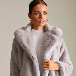 Original Karen Millen Wide Collar Faux Fur Coat